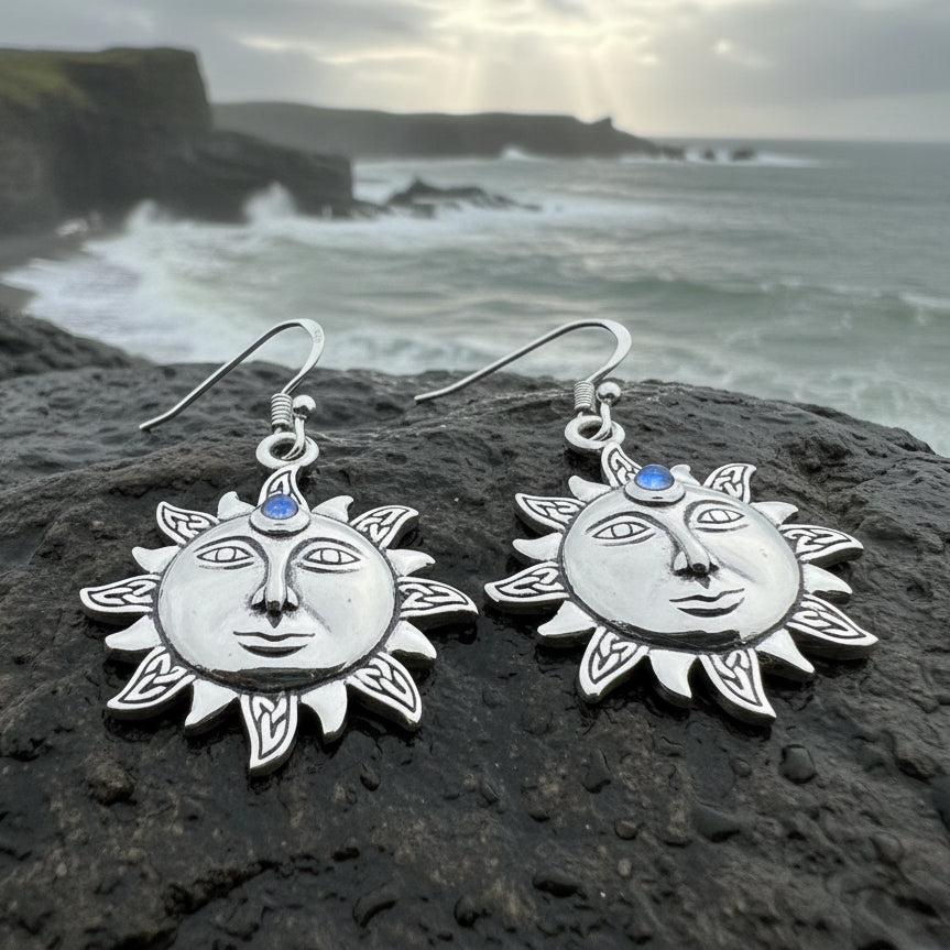 Celtic Skies Sun Moonstone Earrings
