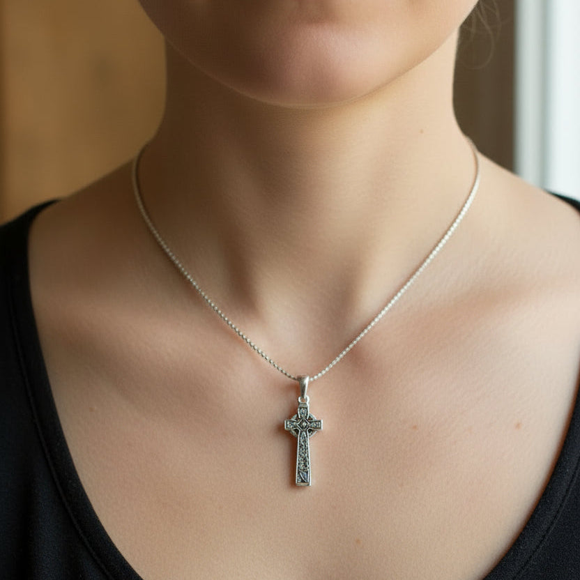 The Quinn Harp Celtic Cross Necklace
