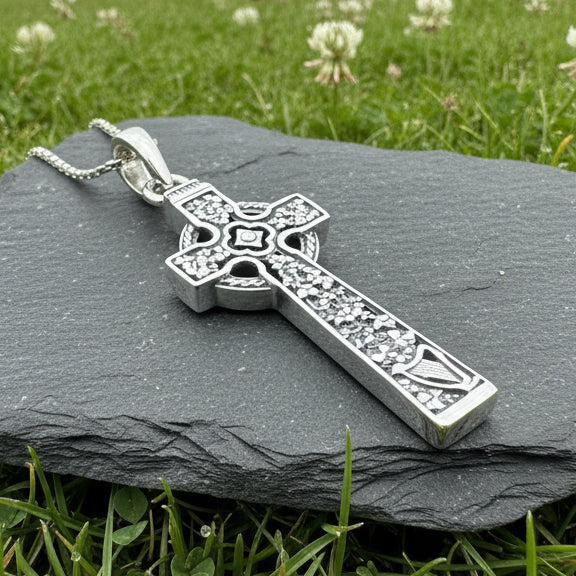 The Quinn Harp Celtic Cross Necklace