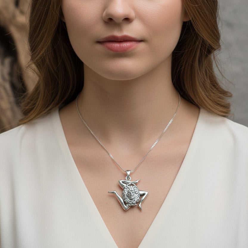 Sicilian Trinacria Triple Spiral Necklace