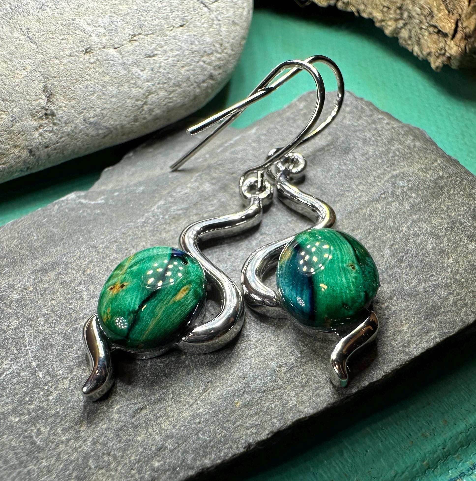 Heathergems Celtic Wiggle Earrings - Blue-Green