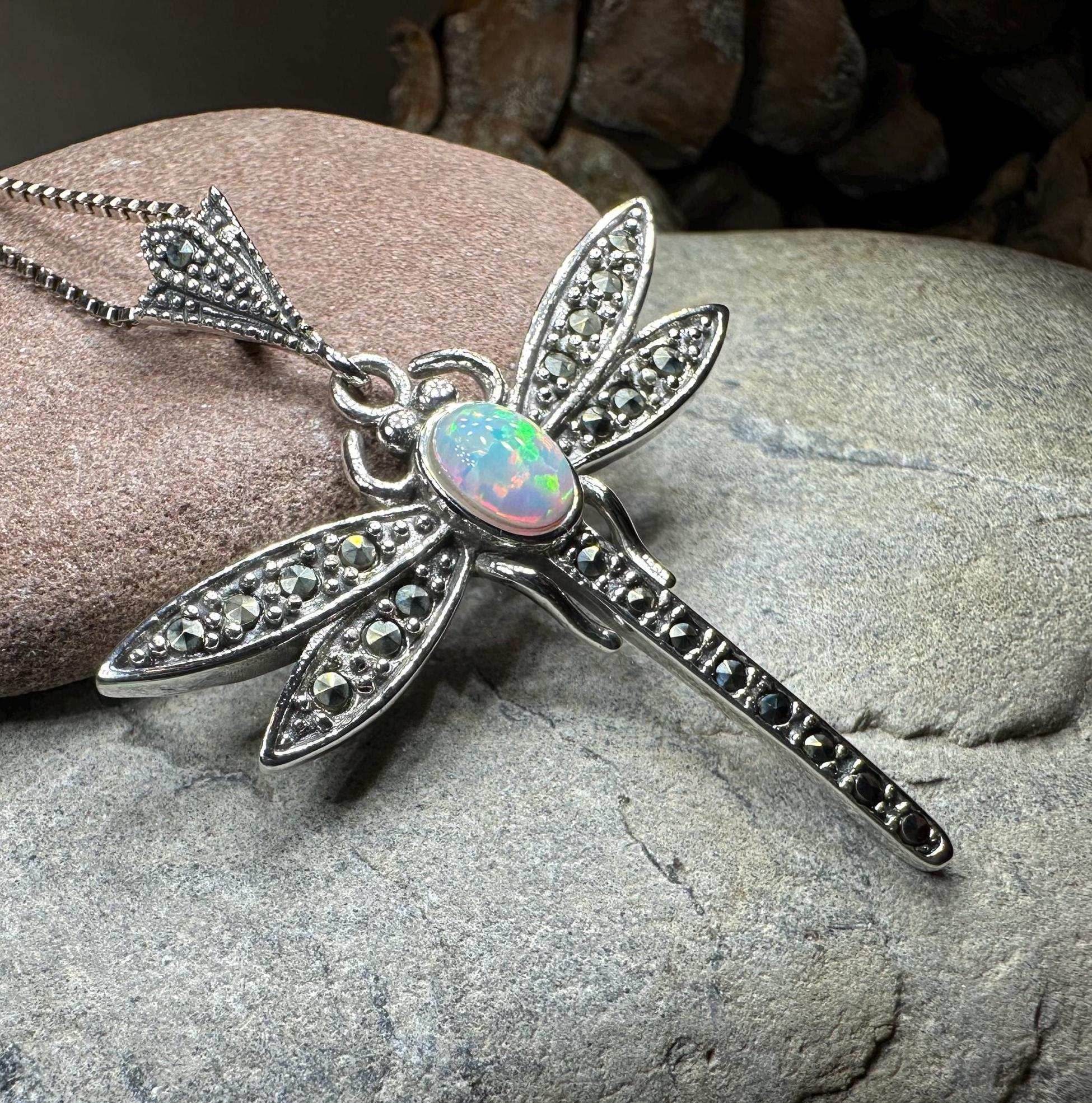 Opal Dragonfly Necklace - Blue Opal