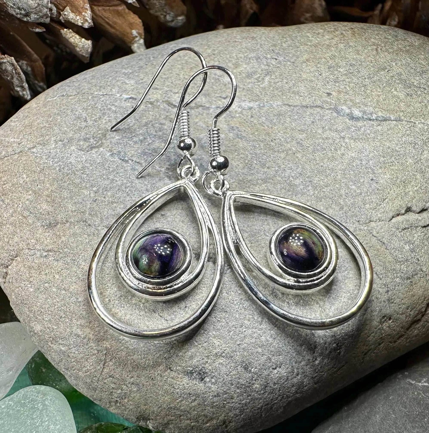 Heathergems Scottish Celtic Drop Earrings - Purple Multi