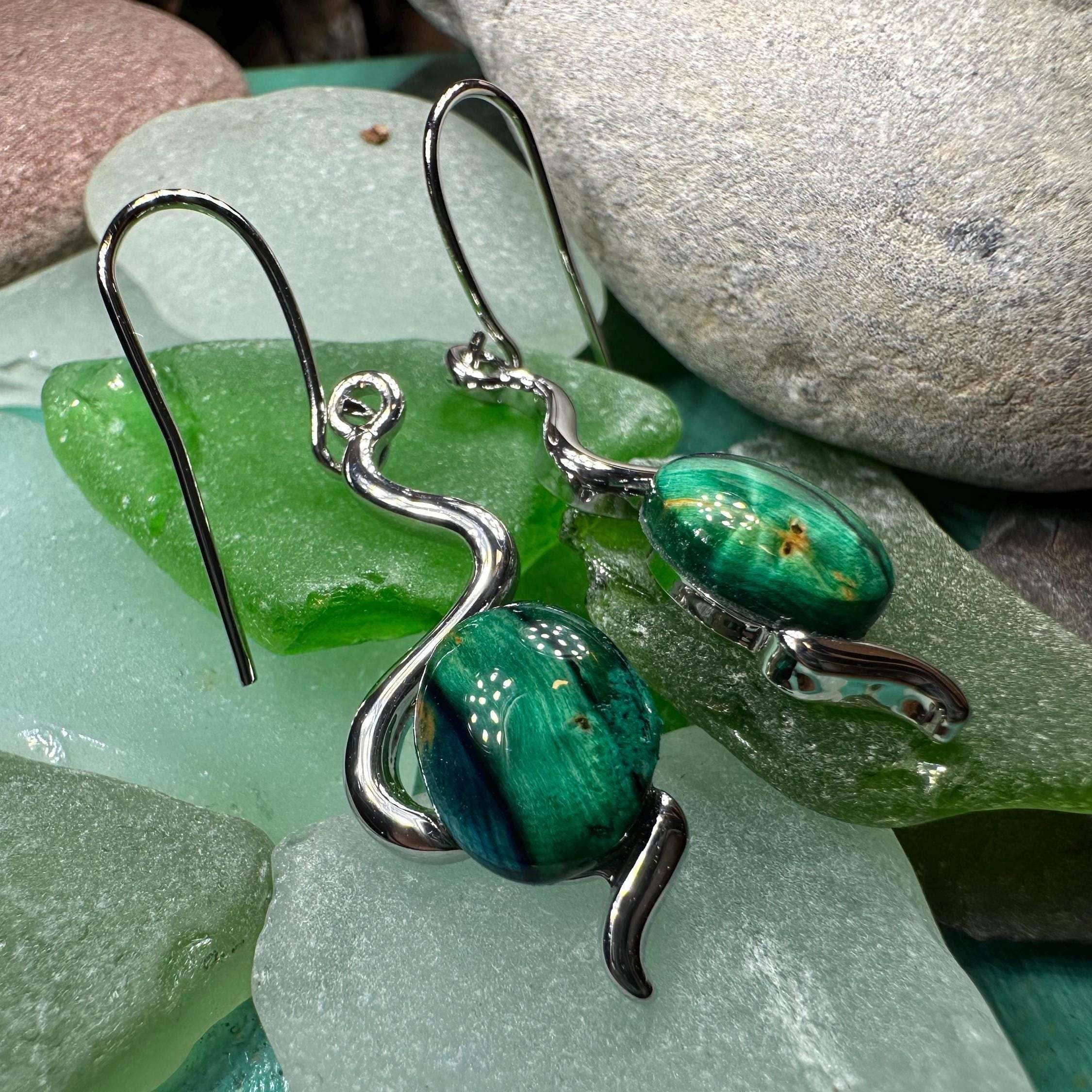 Heathergems Celtic Wiggle Earrings - Blue-Green