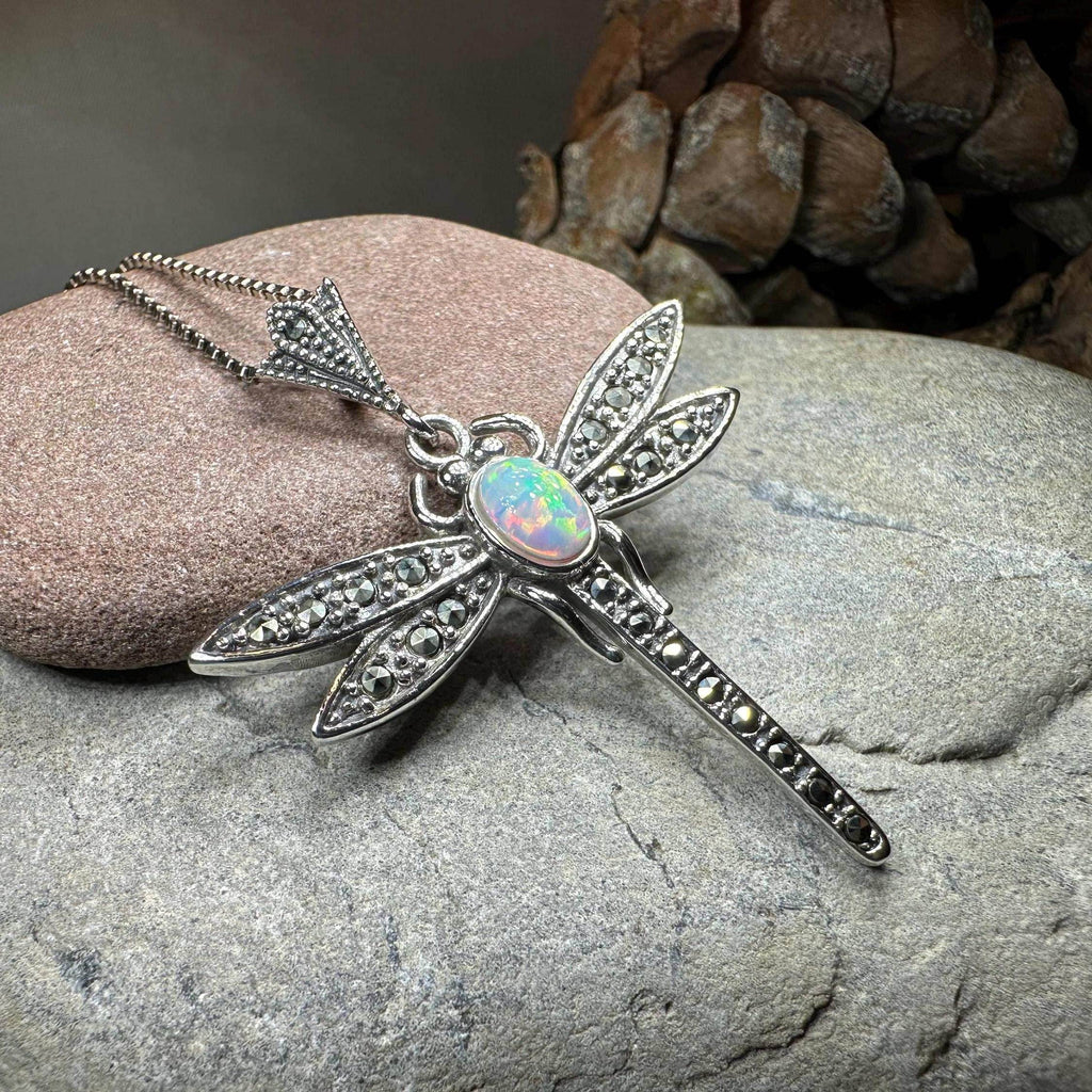 Opal Dragonfly Necklace - White Opal