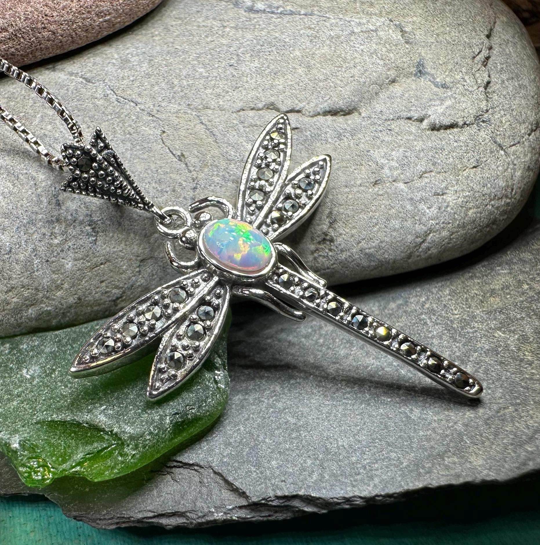Opal Dragonfly Necklace - Blue Opal