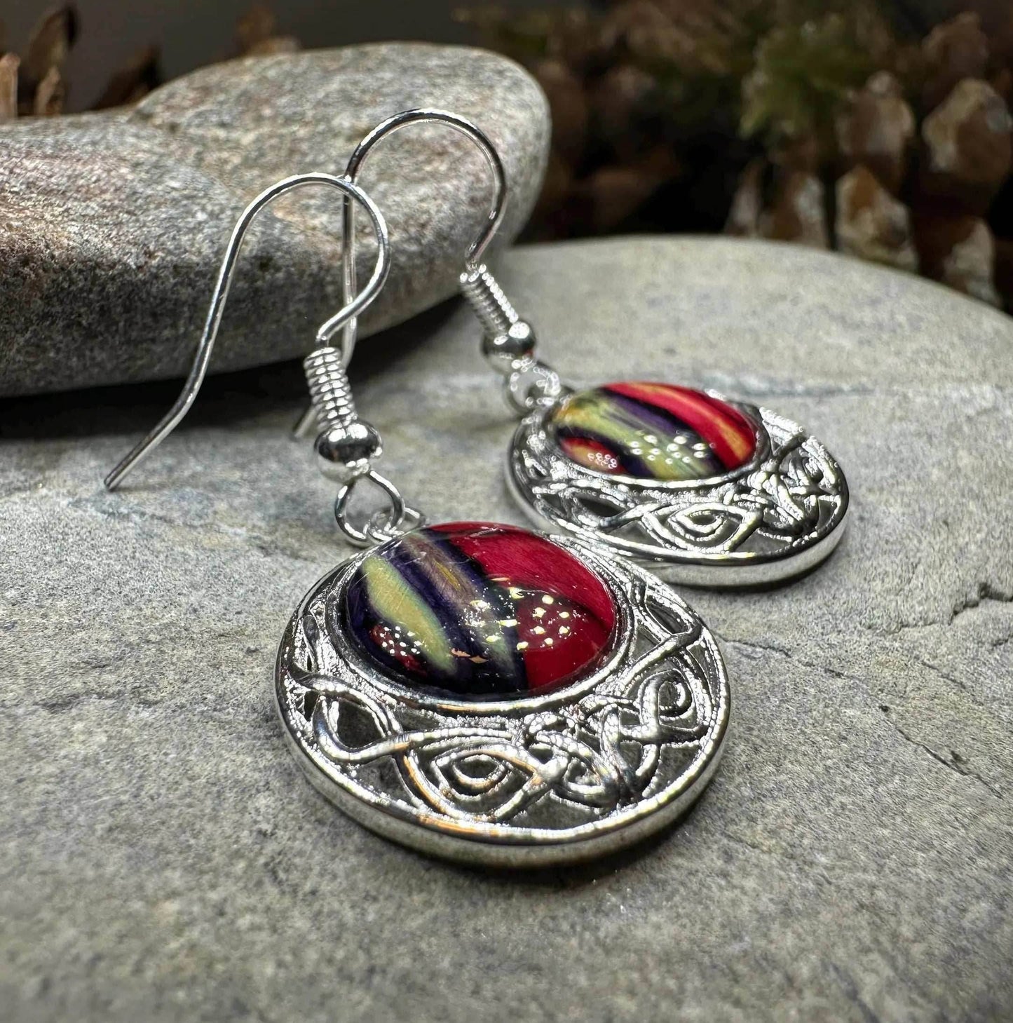 Heathergems Celtic Knot Earrings - Red Multi