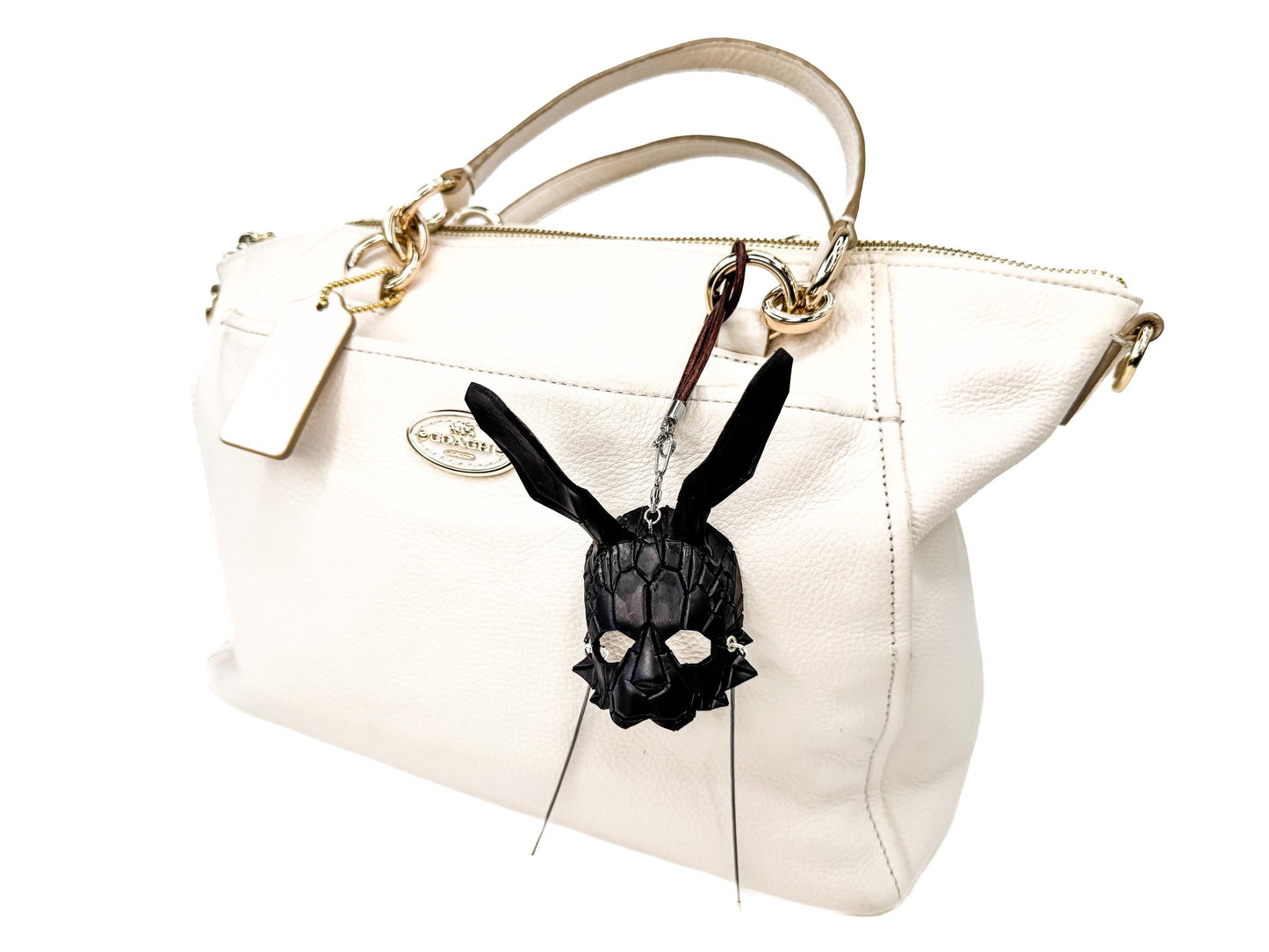 Geometric Bunny Leather Mini Mask – Handcrafted Charm for Rearview Mirrors, Handbags, Lanyards, Party Favors & More