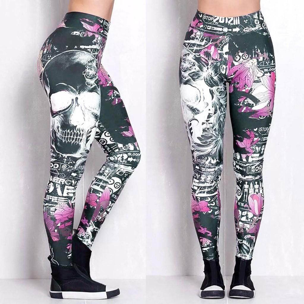 Rock n Roll Skull Purple Leggings | Yoga Pants | Dark Gothic Stretchy - Small