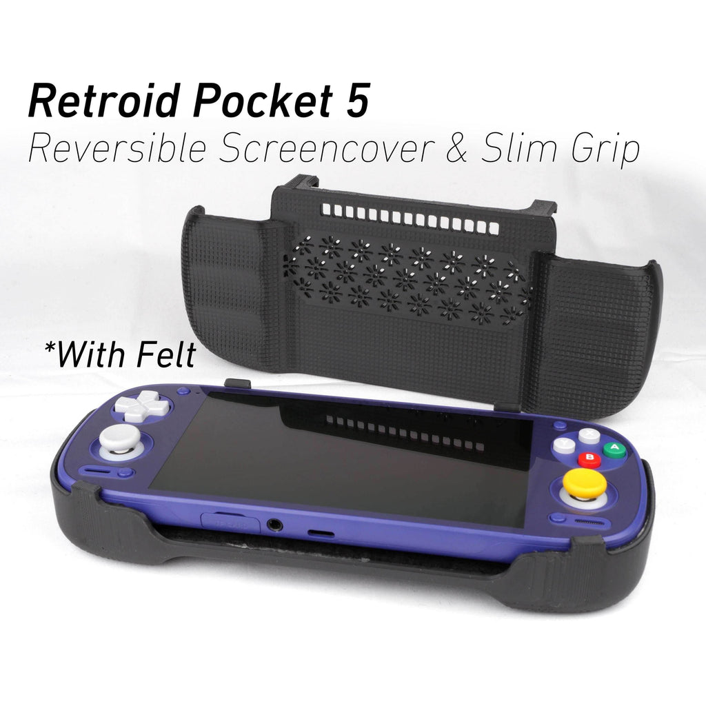 Felt Retroid Pocket 5 Grip 2-in-1 Reversible Screen Cover & Slim Comfort Grip Case with Felt Wrap Ergonomic RP 5 Handheld 2n1 Deluxe - White