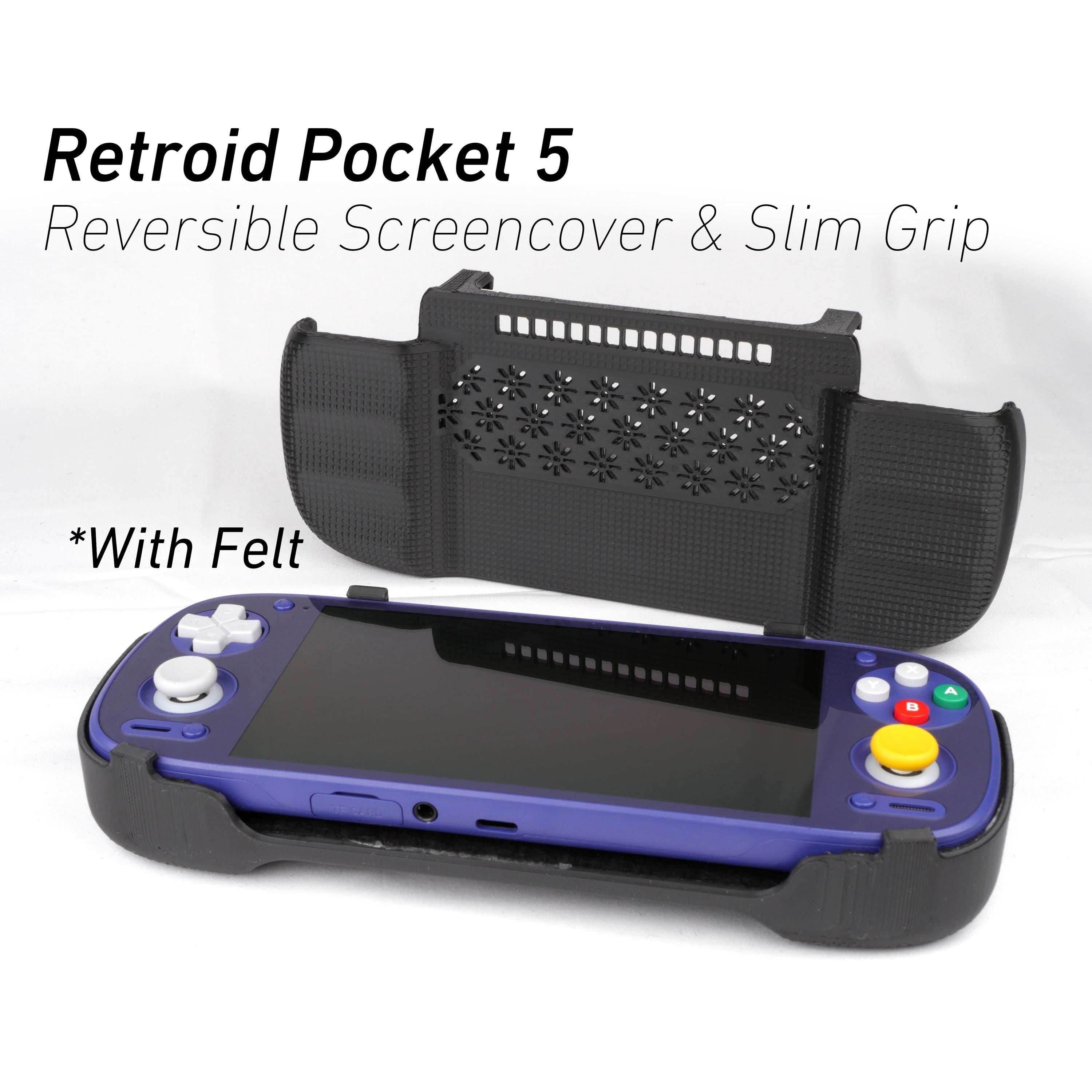Felt Retroid Pocket 5 Grip 2-in-1 Reversible Screen Cover & Slim Comfort Grip Case with Felt Wrap Ergonomic RP 5 Handheld 2n1 Deluxe - White