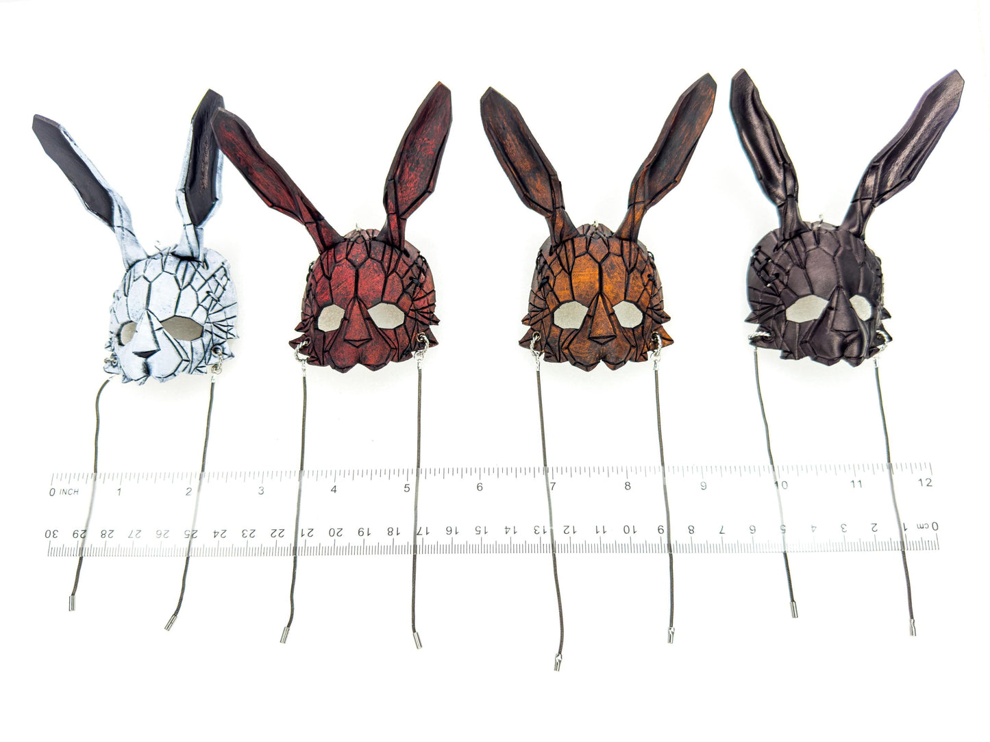 Geometric Bunny Leather Mini Mask – Handcrafted Charm for Rearview Mirrors, Handbags, Lanyards, Party Favors & More