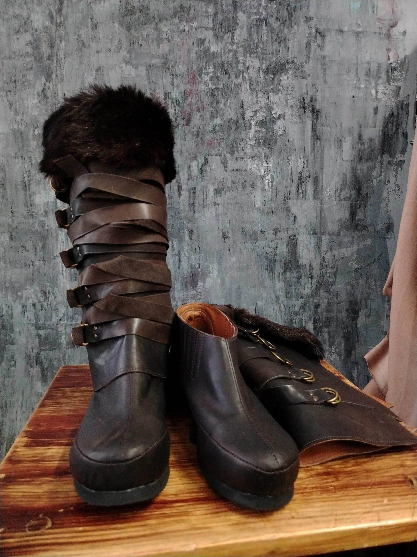 Assassian Black Boots with fur / boots set - 