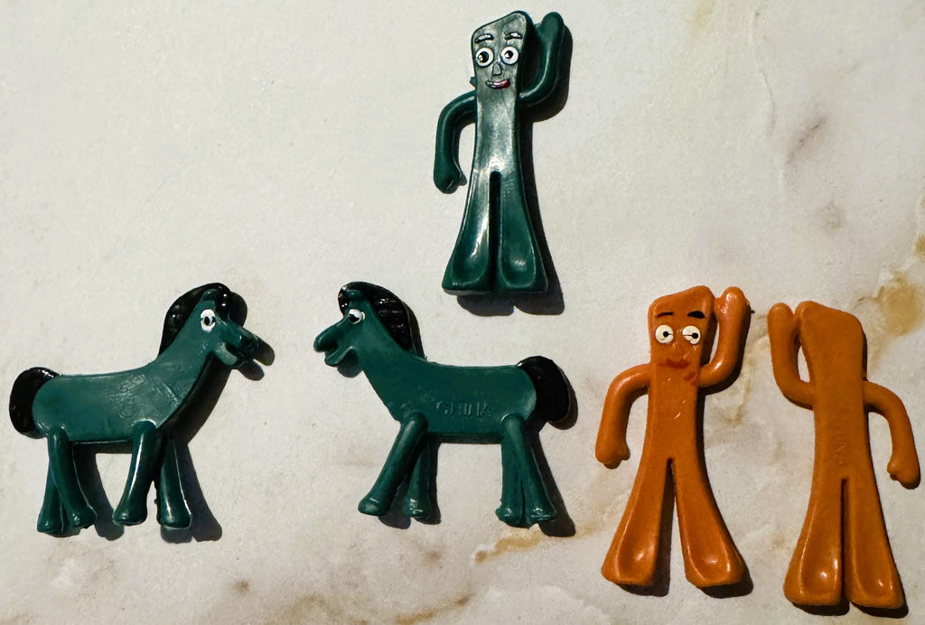 Vintage Gumby & Pokey Mini Figurine Set Bendable Vinyl Toys Green and Orange Claymation Characters Ornament 🍎