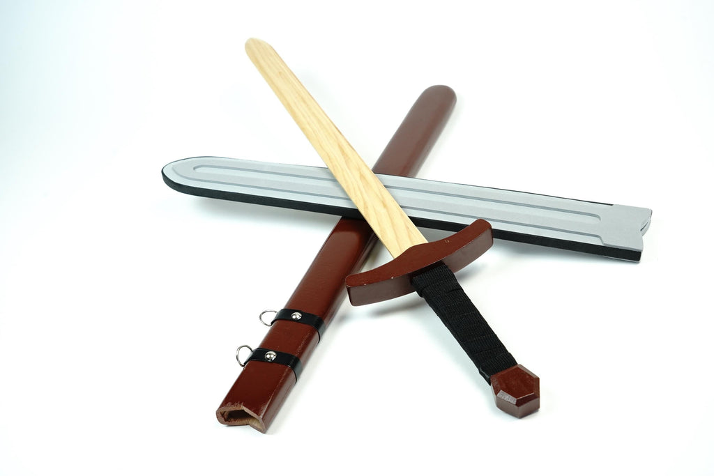 Wood Toy Sword with Sheath: Padded Foam Cover - Red, Blue, or Grey