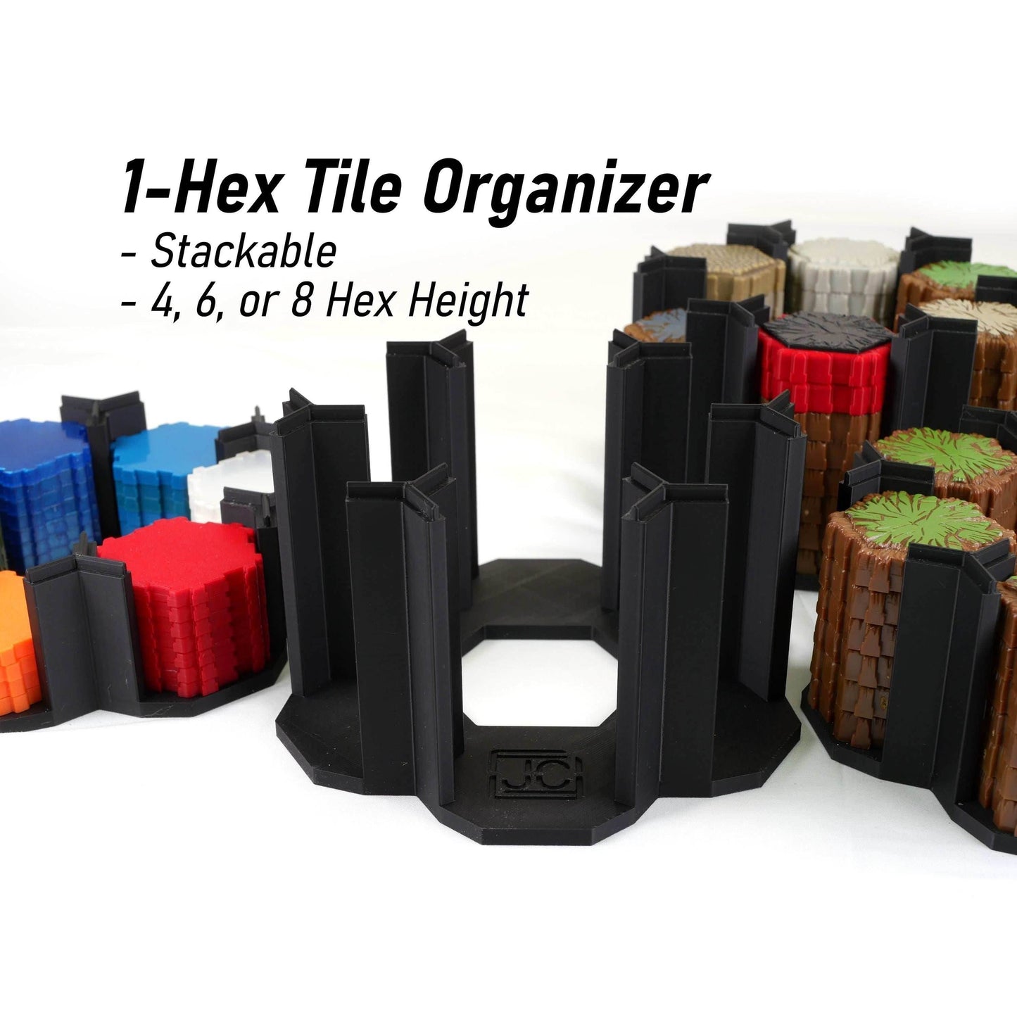 Hero Scape Single Hex Organizer | Stack and Maintain Your Single Hex Pieces | Paintable Miniature Board Game | Bin Box Container Storage - 8 Hex Height