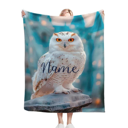 Personalized Wizard Owl Blanket – Magical Flannel Fleece Throw, Name Gift