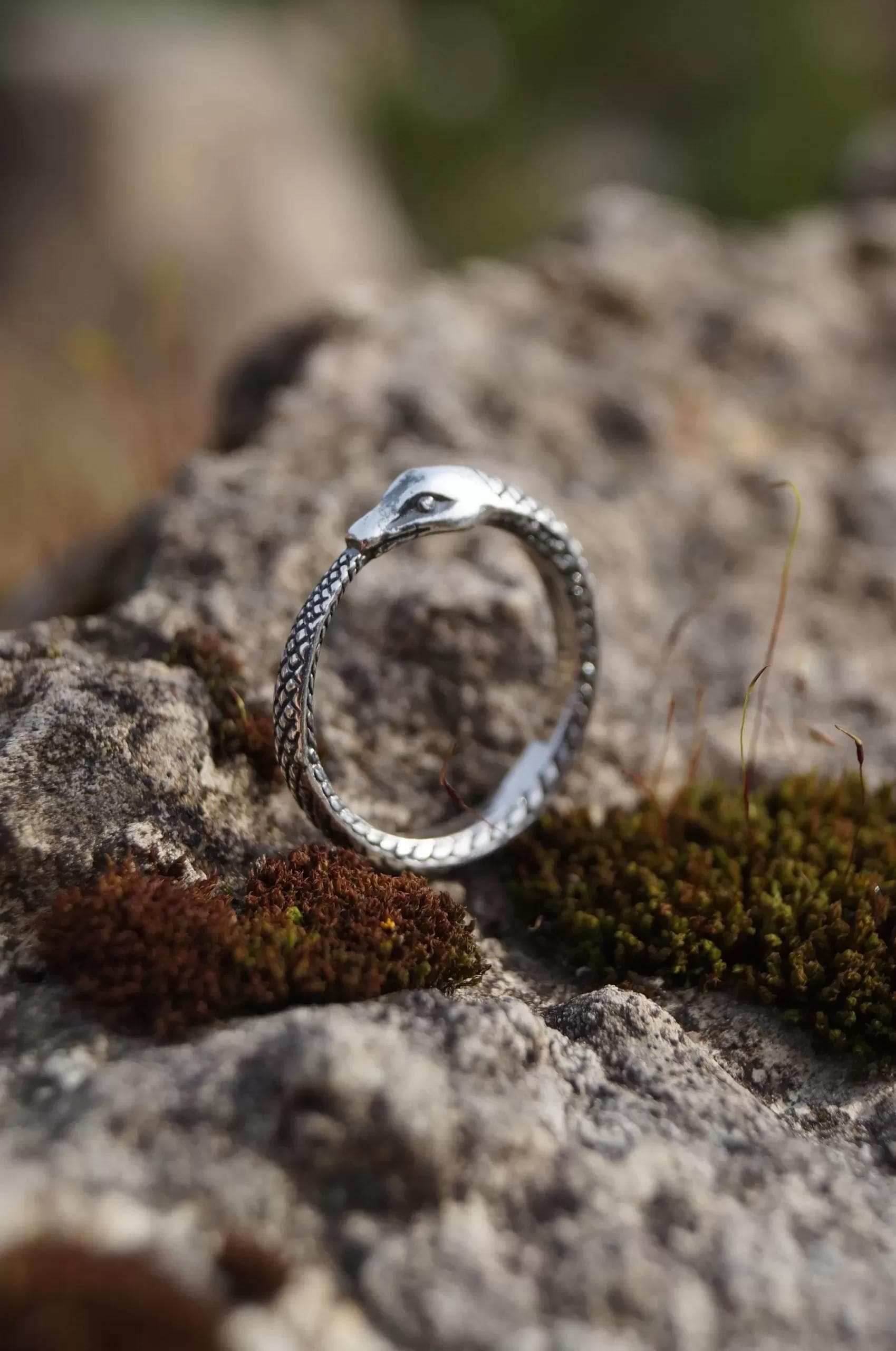 Ouroboros Snake Silver Ring - 