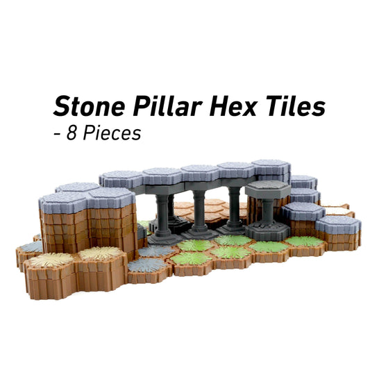 Stone Pillars Hero Scape Single Hex Obstacle | Tabletop Terrain Structure Piece | Miniature Board Game | DnD Role Play Game Upgrade Tile Kit - Grey Pack (4 & 4)