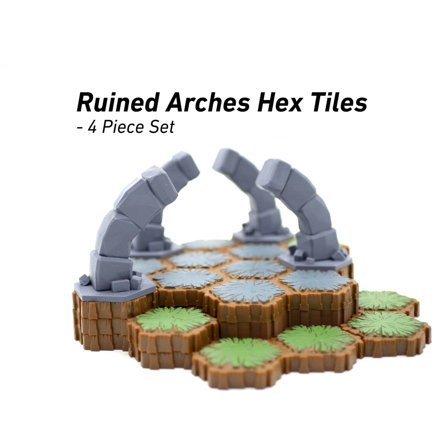 Ruined Arches Hero Scape Single Hex Obstacle | Tabletop Terrain Structure Piece | Miniature Board Game | DnD Role Play Game Upgrade Tile Kit - 4 Grim Stone (Black)