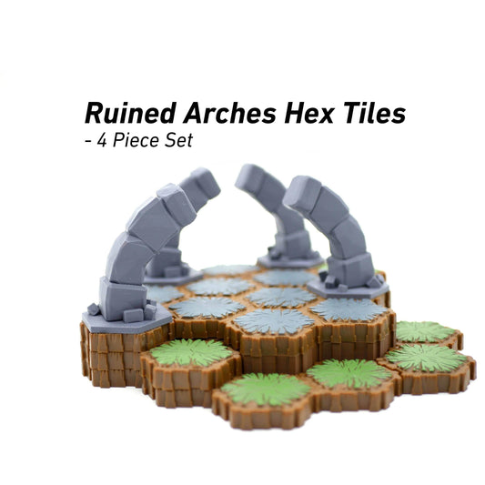 Ruined Arches Hero Scape Single Hex Obstacle | Tabletop Terrain Structure Piece | Miniature Board Game | DnD Role Play Game Upgrade Tile Kit - 4 Grim Stone (Black)