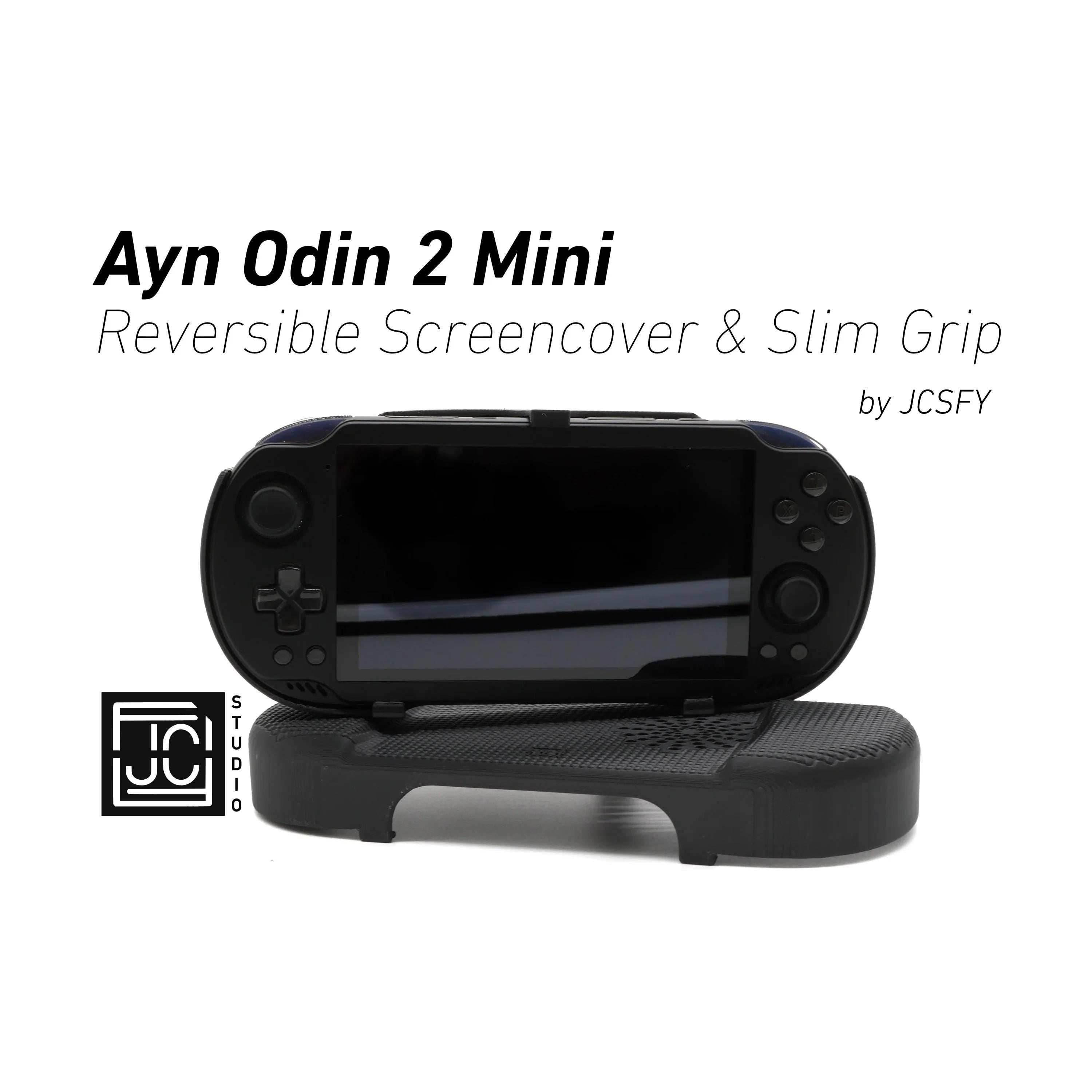 Ayn Odin 2 Mini Grip 2-in-1 Reversible Screen Cover & Slim Comfort Grip Case Ergonomic Odin 2 Mini Handheld 2n1 Deluxe - Black