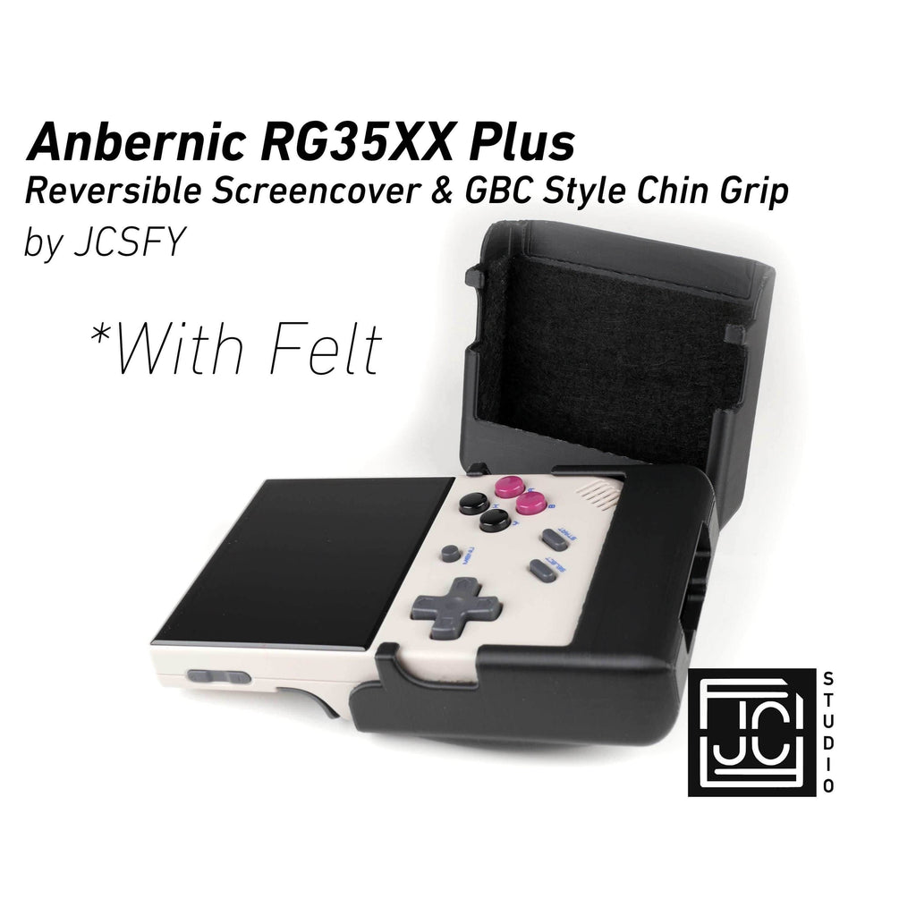 Anbernic RG35XX Plus Reversible Screen Cover GBC Style Chin Grip Felt Screen Protector - Black