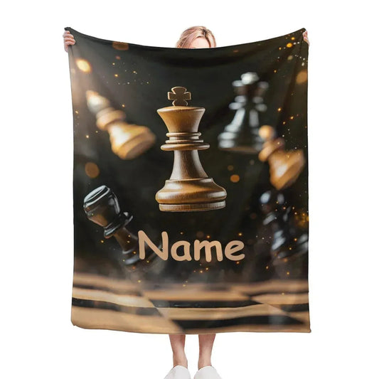 Personalized Chess Blanket: Grandmaster Soft Flannel Fleece Throw, Custom Name Gift