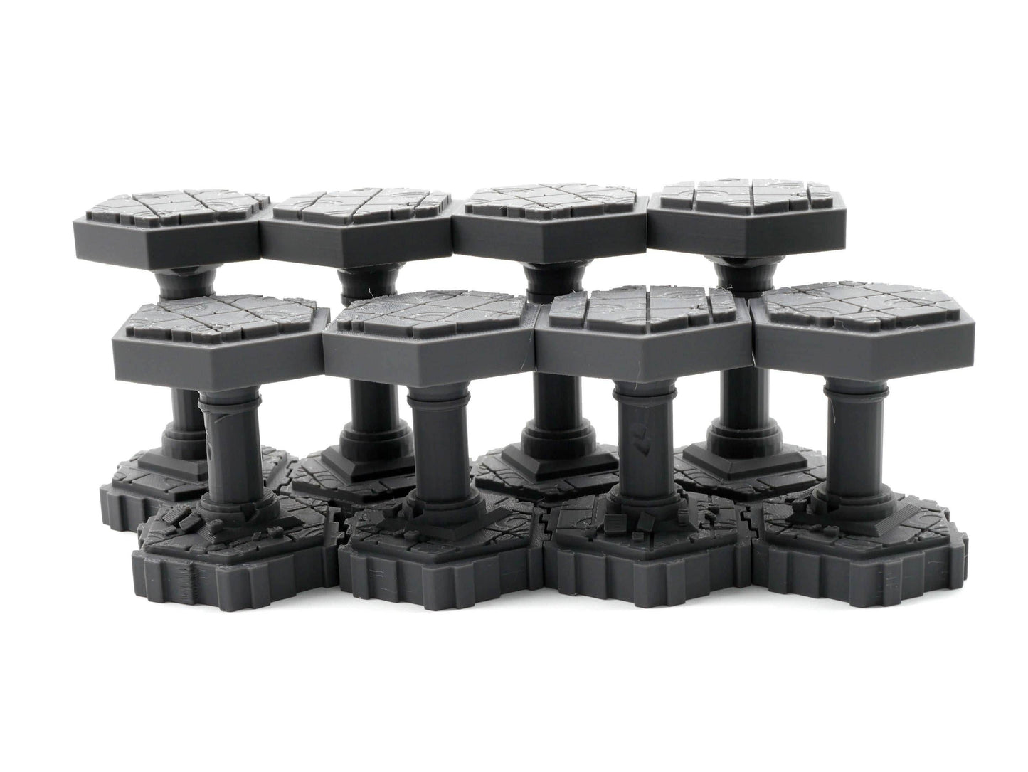 Stone Pillars Hero Scape Single Hex Obstacle | Tabletop Terrain Structure Piece | Miniature Board Game | DnD Role Play Game Upgrade Tile Kit - Grey Pack (4 & 4)
