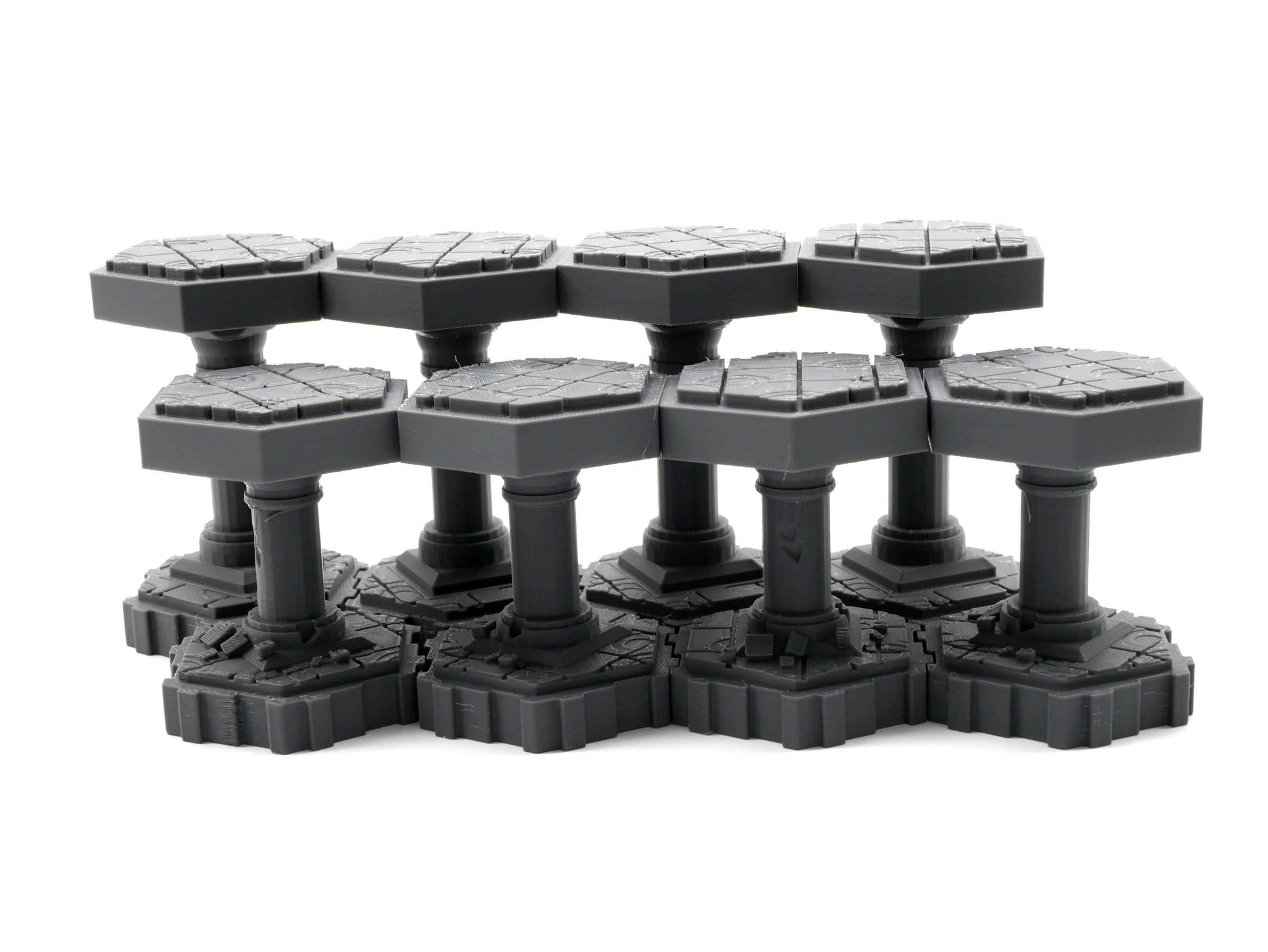 Stone Pillars Hero Scape Single Hex Obstacle | Tabletop Terrain Structure Piece | Miniature Board Game | DnD Role Play Game Upgrade Tile Kit - Grey Pack (4 & 4)
