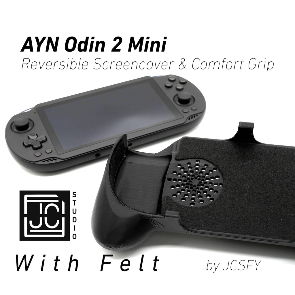 Felt AYN Odin 2 Mini Grip 2-in-1 Reversible Screen Cover & Thick Comfort Grip Case with Felt Wrap Ergonomic AYN Handheld 2n1 Deluxe - Green