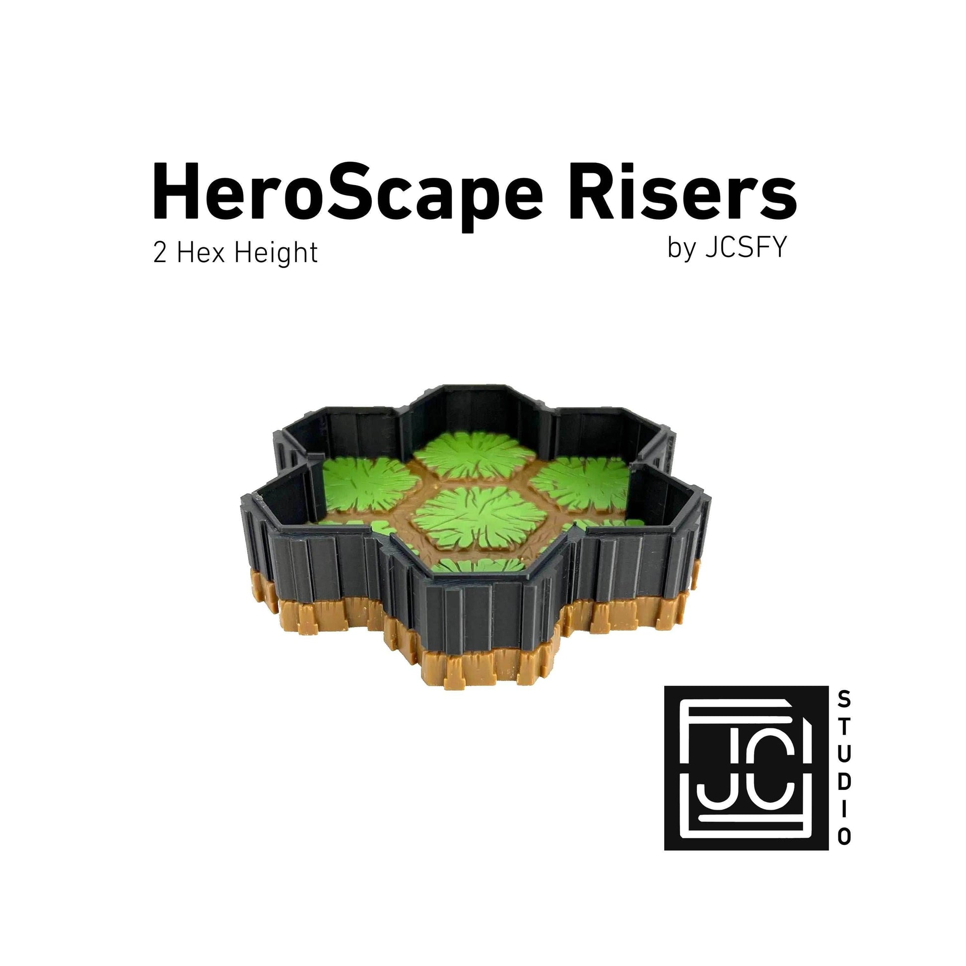 Hero Scape Riser Pieces Pack | Grow Your Landscape Battle Arena | Paintable Miniature Board Game | Connects with Existing Terrain Hex Tiles - Large Pack / Black