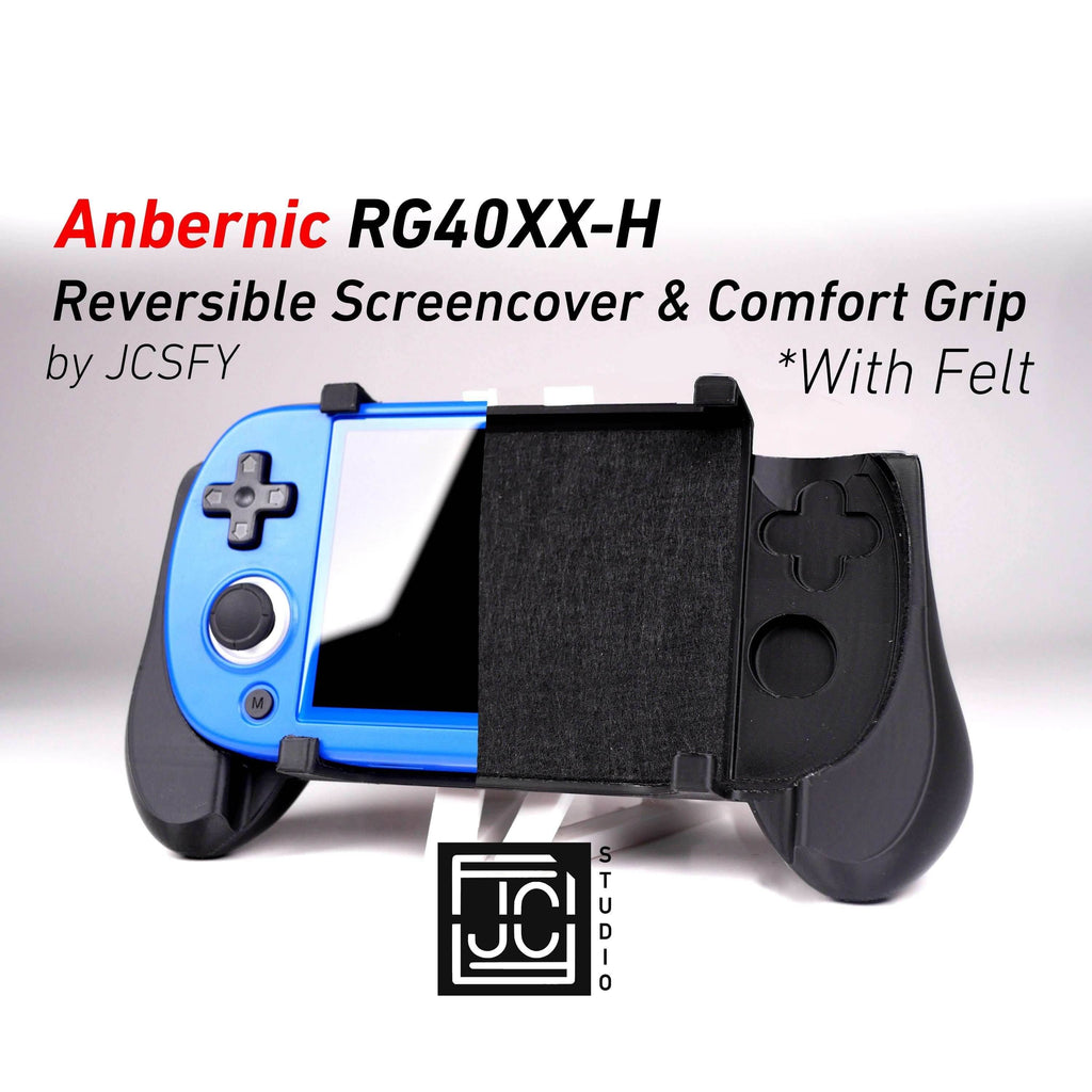 Felt Anbernic RG40XX-H Grip 2-in-1 Reversible Screen Cover & Thick Comfort Grip Case with Felt Wrap Ergonomic RG40X Handheld 2n1 RG40 Deluxe - Gray