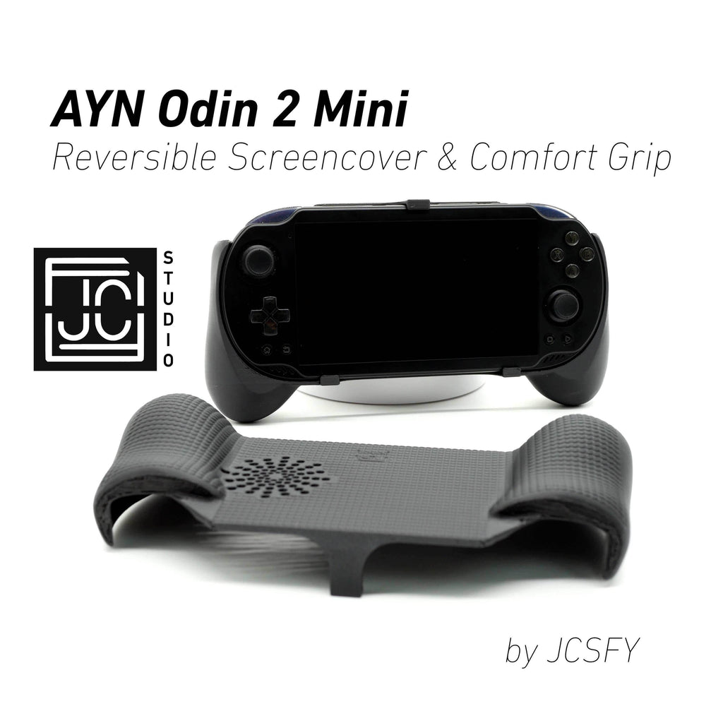 Ayn Odin 2 Mini Grip 2-in-1 Reversible Screen Cover & Thick Comfort Grip Case Ergonomic Odin 2 Mini Handheld 2n1 Deluxe - Black