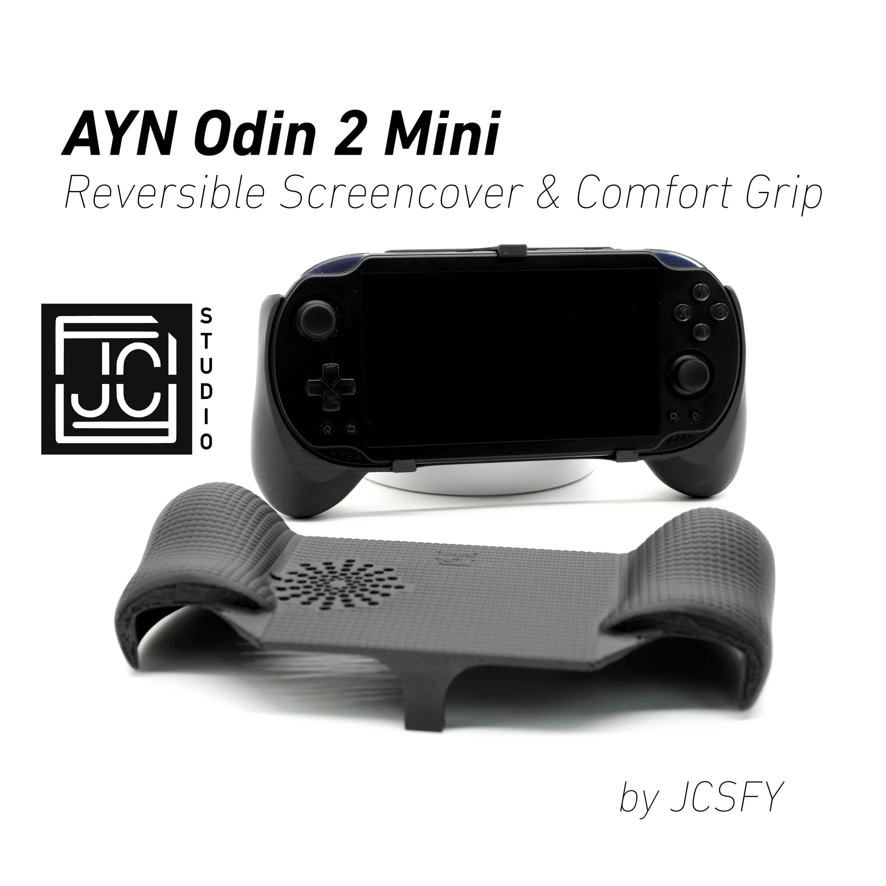 Ayn Odin 2 Mini Grip 2-in-1 Reversible Screen Cover & Thick Comfort Grip Case Ergonomic Odin 2 Mini Handheld 2n1 Deluxe - Black