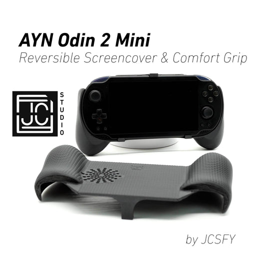 Ayn Odin 2 Mini Grip 2-in-1 Reversible Screen Cover & Thick Comfort Grip Case Ergonomic Odin 2 Mini Handheld 2n1 Deluxe - Black