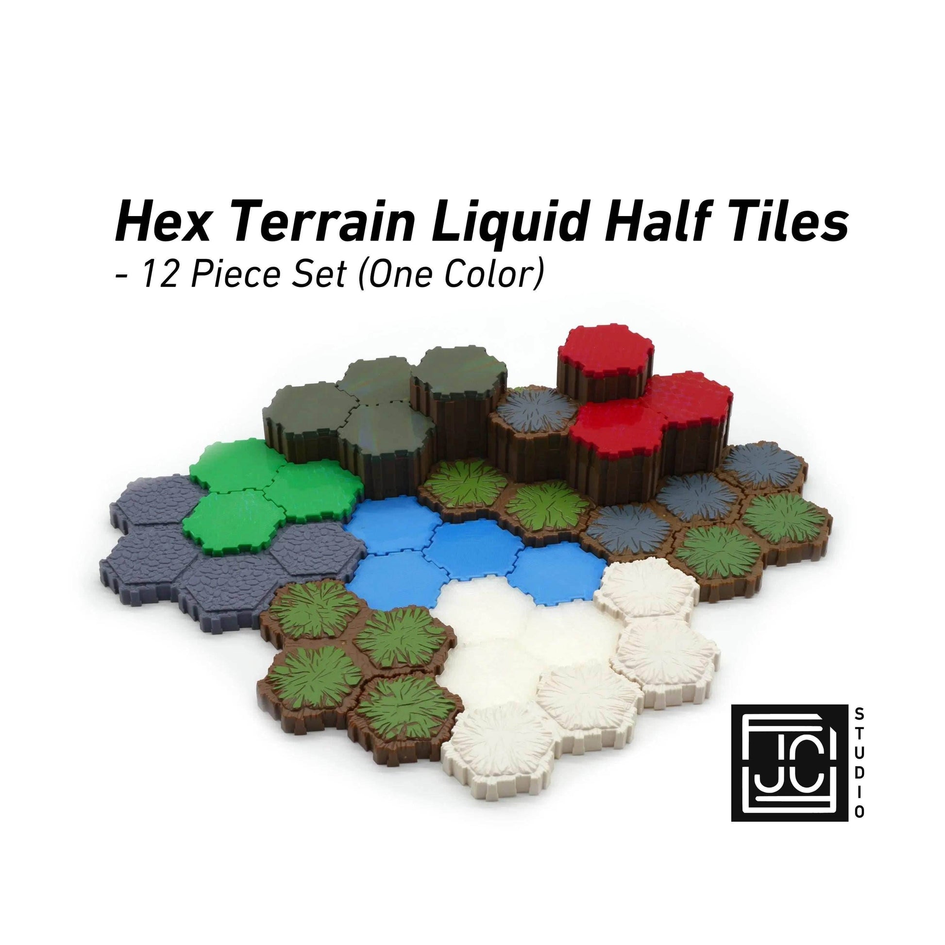 Hero Scape Compatible Hex Terrain Liquid Half Tiles | Tabletop Terrain Pieces | Paintable Miniature Board Game | DnD Role Play Game Upgrade - Ice (Clear)
