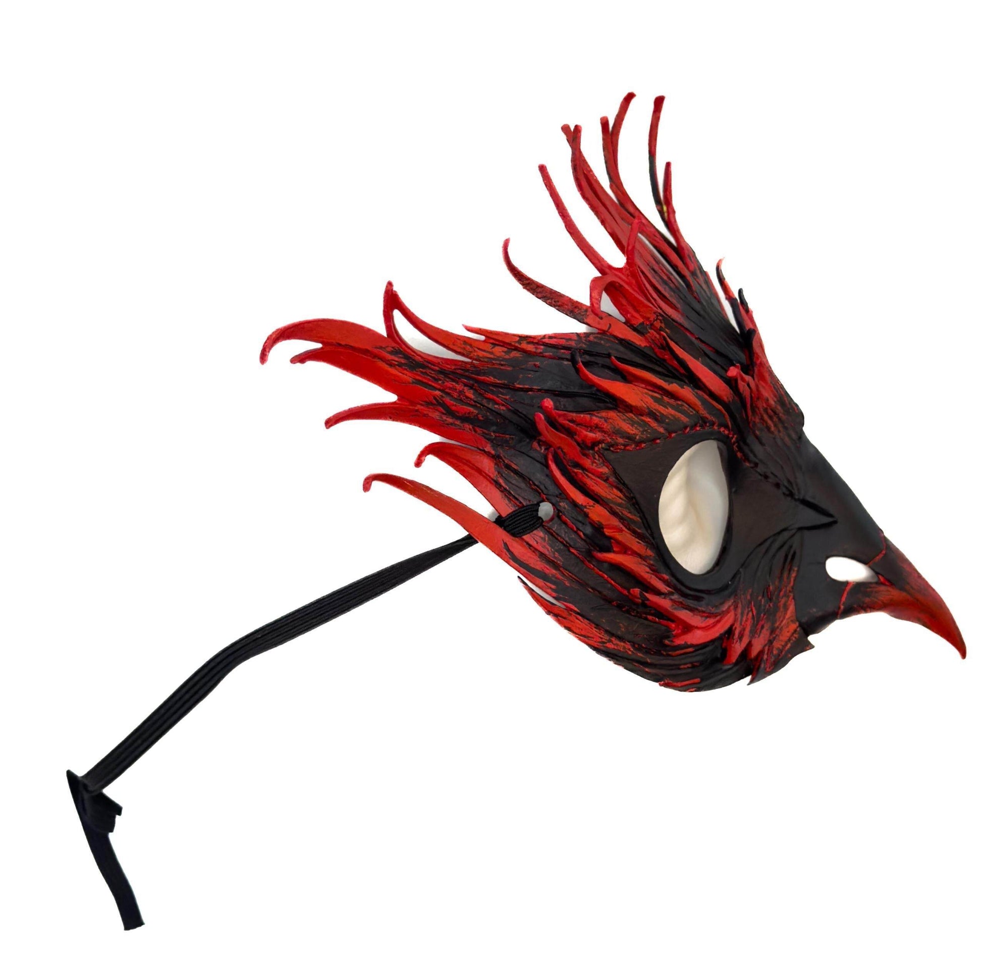Layered Red Phoenix Handmade Genuine Leather Mask - 