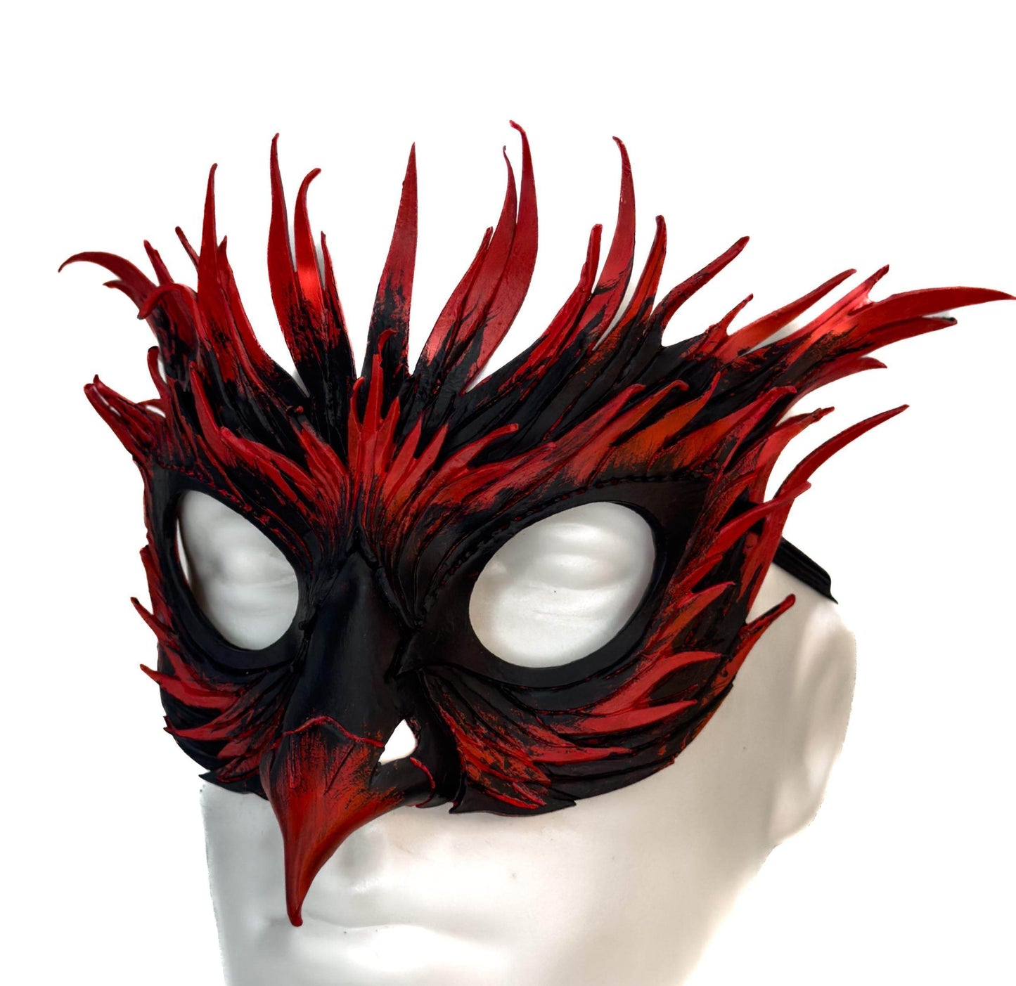 Layered Red Phoenix Handmade Genuine Leather Mask - 