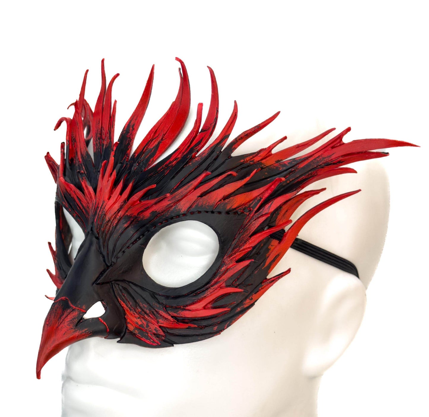 Layered Red Phoenix Handmade Genuine Leather Mask - 