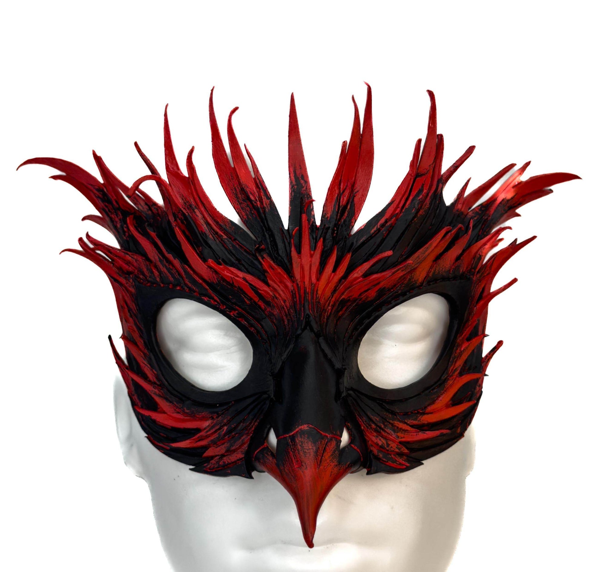 Layered Red Phoenix Handmade Genuine Leather Mask - 