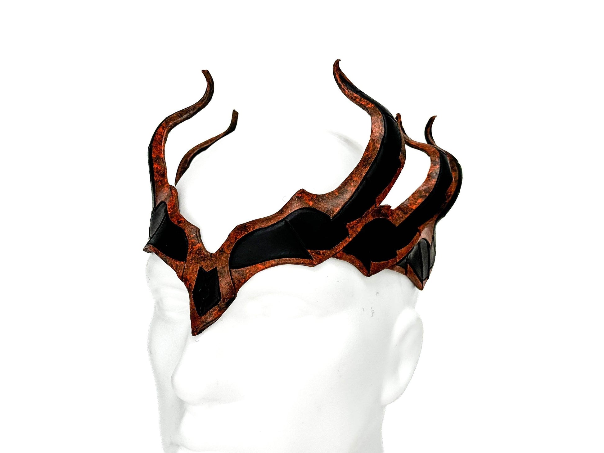 Rust Colored Masquerade Crown of Handmade Genuine Leather in Green and Black - 