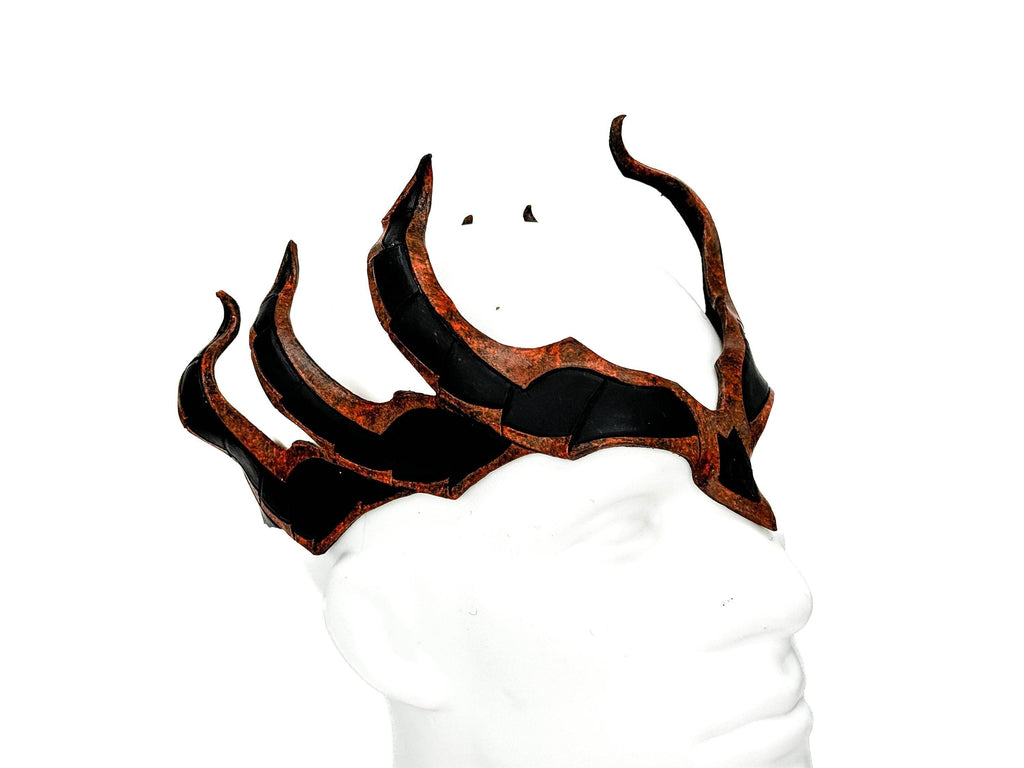Rust Colored Masquerade Crown of Handmade Genuine Leather in Green and Black - 