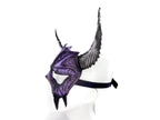 Handmade Genuine Leather Mask with Horns in Purple and White The Horned Beast - 