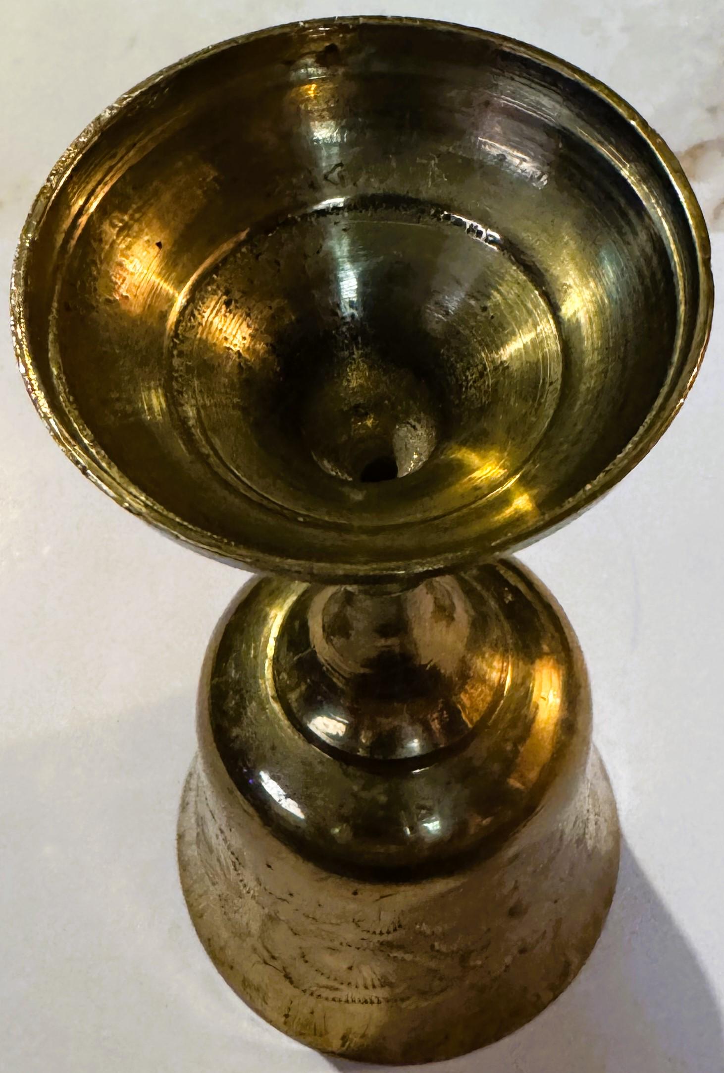 Exquisite Middle Eastern Brass Chalice with Floral Engravings