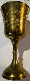 Exquisite Middle Eastern Brass Chalice with Floral Engravings