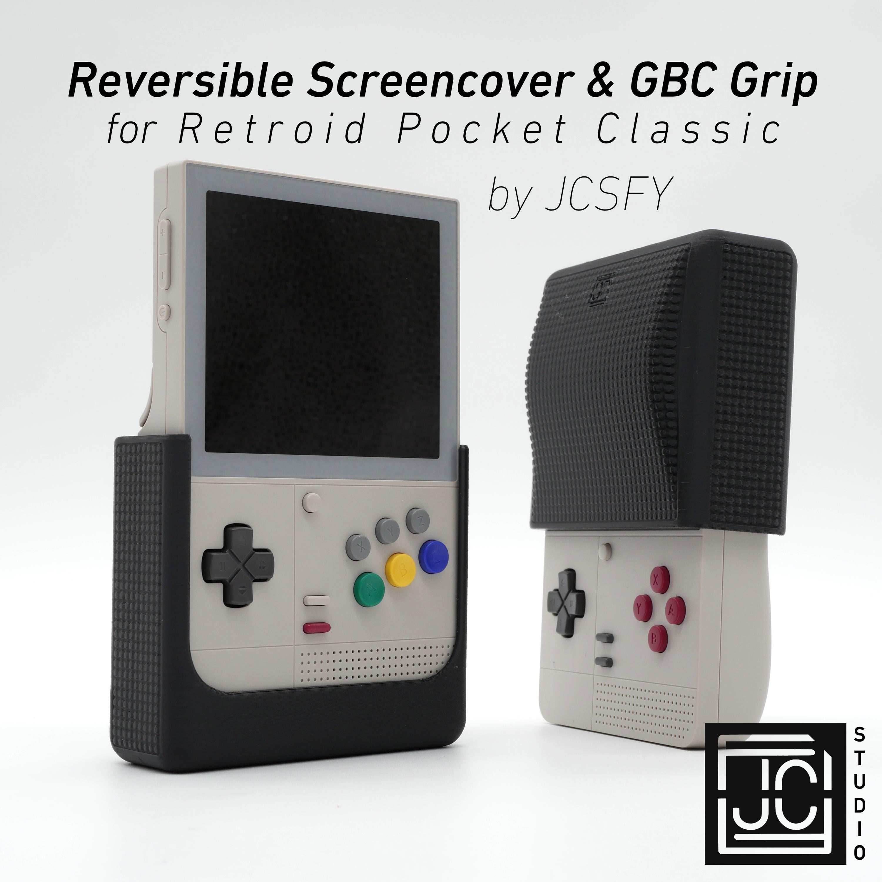 Retroid Pocket Classic Reversible Screen Cover GBC Chin Grip Felt Screen Protector | Gaming Handheld Protection with Fun Textured Pattern - Black