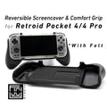 Grip for Retroid Pocket 4 / 4 Pro 2-in-1 Reversible Screen Cover & Thick Comfort Grip Case with Felt Wrap Ergonomic RP4 Handheld 2n1 Deluxe - Black