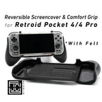 Grip for Retroid Pocket 4 / 4 Pro 2-in-1 Reversible Screen Cover & Thick Comfort Grip Case with Felt Wrap Ergonomic RP4 Handheld 2n1 Deluxe - Black