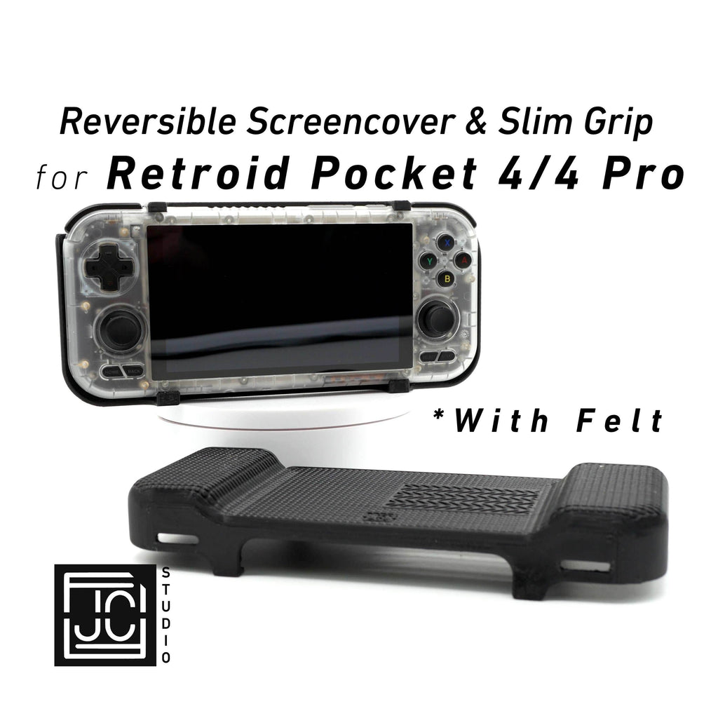 2-in-1 Grip for Retroid Pocket 4 / 4 Pro Reversible Screen Cover & Slim Comfort Grip Case with Felt Wrap Ergonomic RP4 Handheld 2n1 Deluxe - White